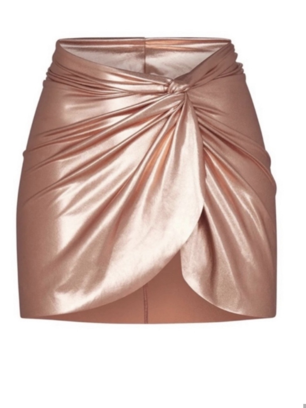 SKIMS Metallic Twist Swim Skirt in Rose Gold